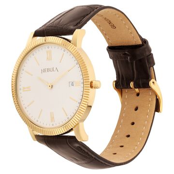 Titan Nebula Vintage 18k Gold Analog Leather Strap Watch for Men