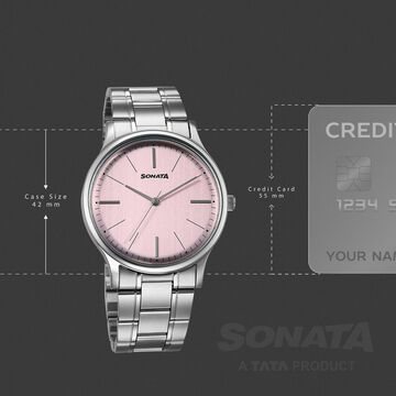 Sonata Aspire Quartz Analog Pink Dial Stainless Steel Strap Watch For Men