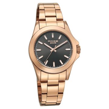 Sonata Poze Quartz Analog Black Dial Rose Gold Stainless Steel Strap Watch For Men