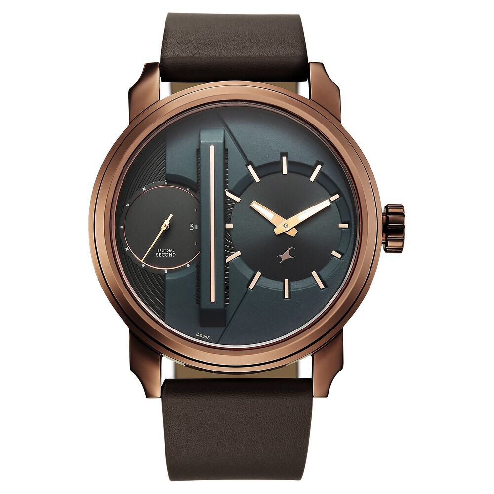 Fastrack Pulse IV Dual Time Analog Watch with Green Dial & Brown Leather Strap For Guys-picture-7
