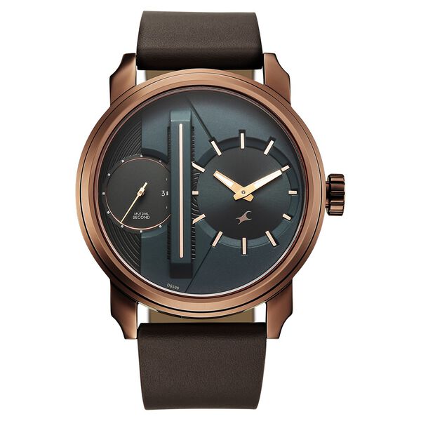 Fastrack Pulse IV Dual Time Analog Watch with Green Dial & Brown Leather Strap For Guys - image number 0