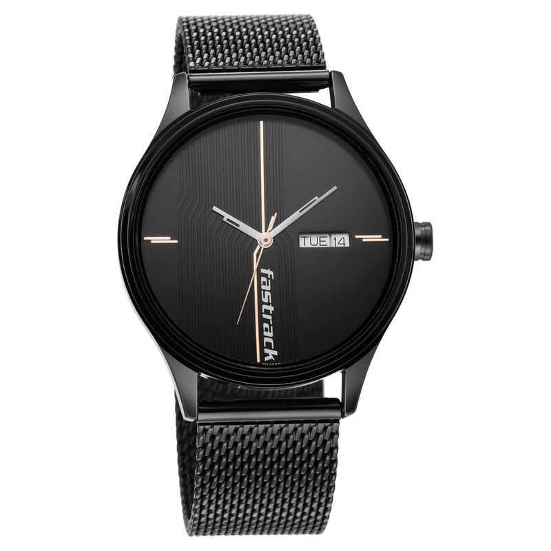 Fastrack Style Up Quartz Analog with Day and Date Black Dial Stainless Steel Strap Watch for Guys - image number 1