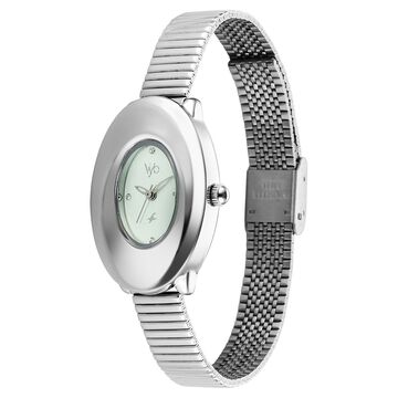 Vyb Runway By Fastrack Quartz Analog Green Dial Silver Stainless Steel Strap Watch For Girls