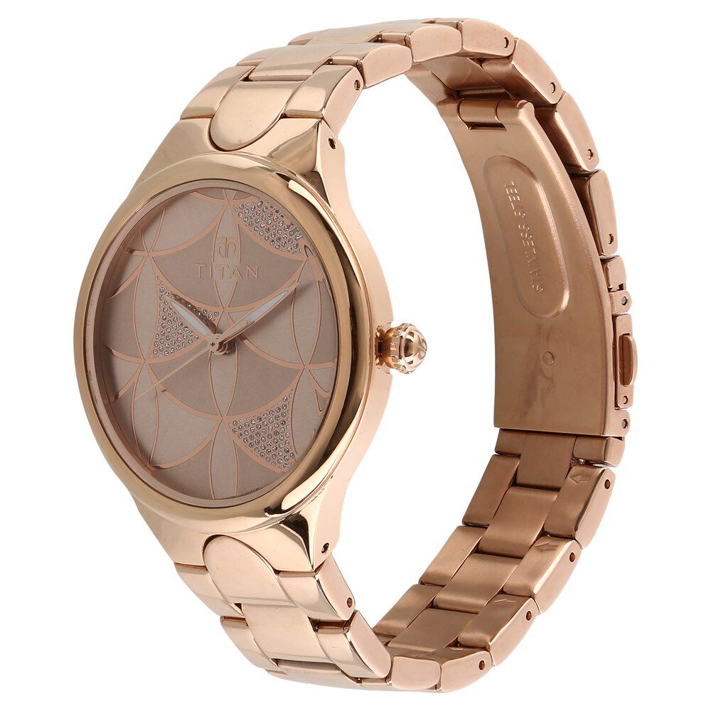 Buy Online Titan Quartz Analog Rose Gold Dial Stainless Steel Strap Watch for Women nl95060wm01 Titan