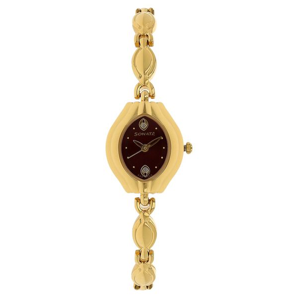 Sonata Wedding Maroon Dial Women Watch With Metal Strap - image number 0