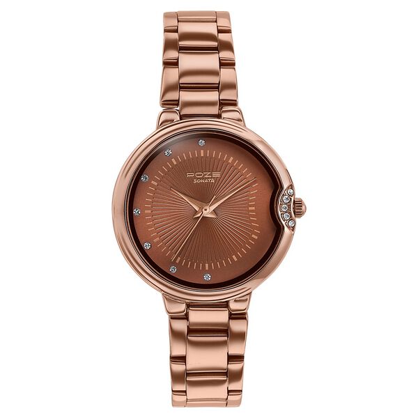 Poze By Sonata Quartz Analog Brown Dial Brown Metal Strap Watch For Women - image number 1