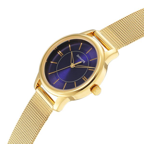Sonata Classic Gold Blue Dial Metal Strap Watch for Women - image number 2