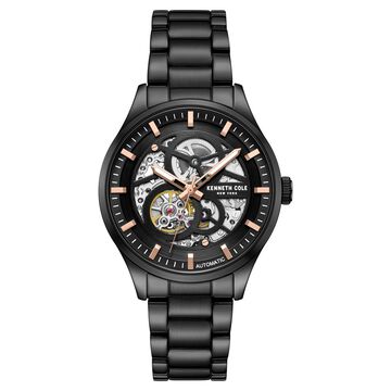 Kenneth Cole Automatic Black Round Dial Black Stainless Steel Strap Watch For Men