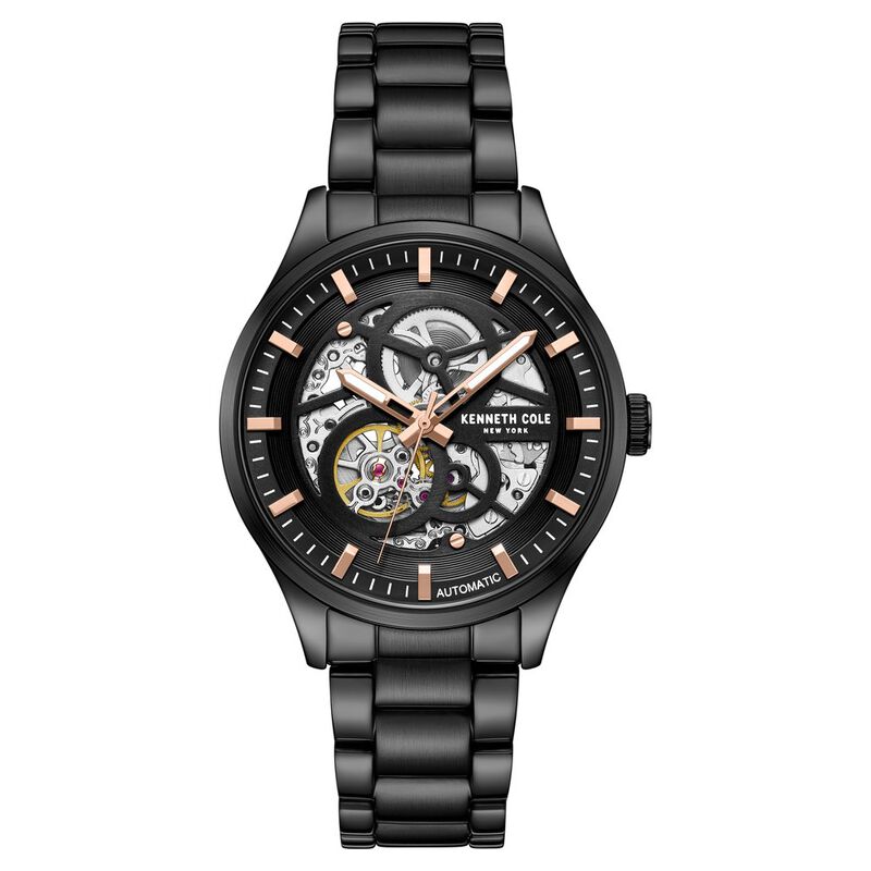 Kenneth Cole Automatic Black Round Dial Black Stainless Steel Strap Watch For Men