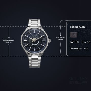 Titan Stellar Analog with Sun Moon Phase and Blue Dial Silver Stainless Steel Strap Watch for Men