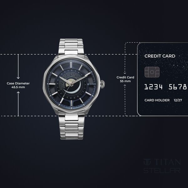 Titan Stellar Analog with Sun Moon Phase and Blue Dial Silver Stainless Steel Strap Watch for Men - image number 3