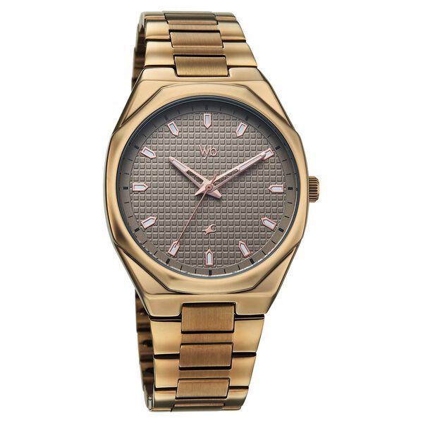 Vyb Nimbus By Fastrack Quartz Analog Grey Dial Brown Metal Strap Watch For Guys - image number 1