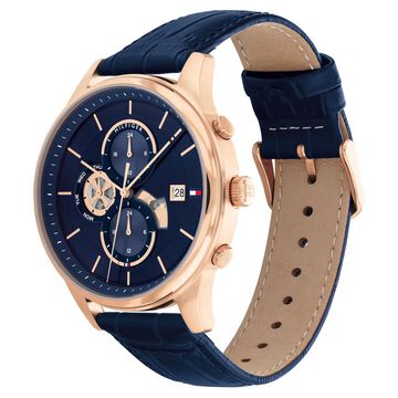 Tommy Hilfiger Quartz Analog Blue Dial Blue Leather Strap Watch For Men