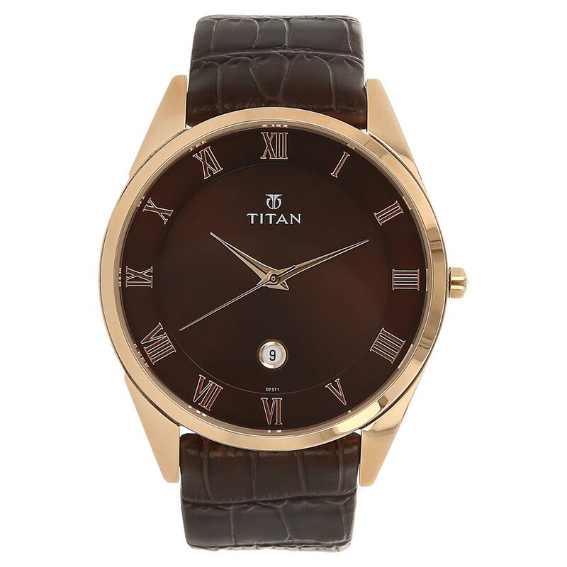 Titan Analog Brown Dial with Date Leather Strap watch for Men
