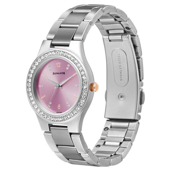 Sonata Blush It Up Pink Dial Women Watch With Stainless Steel Strap - image number 1