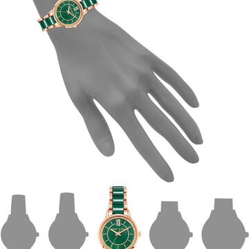 Anne Klein Quartz Analog Green Dial Rose Gold Ceramic Strap Watch For Women