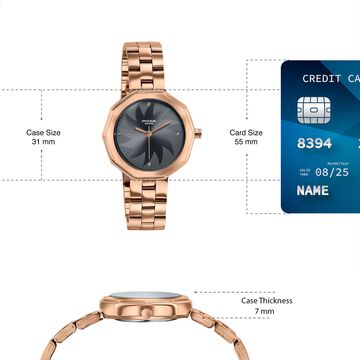 Poze By Sonata Quartz Analog Grey Dial Rose Gold Stainless Steel Strap Watch For Women
