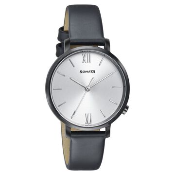 Sonata Elegent Essentials Quartz Analog Silver Dial Leather Strap Watch For Women