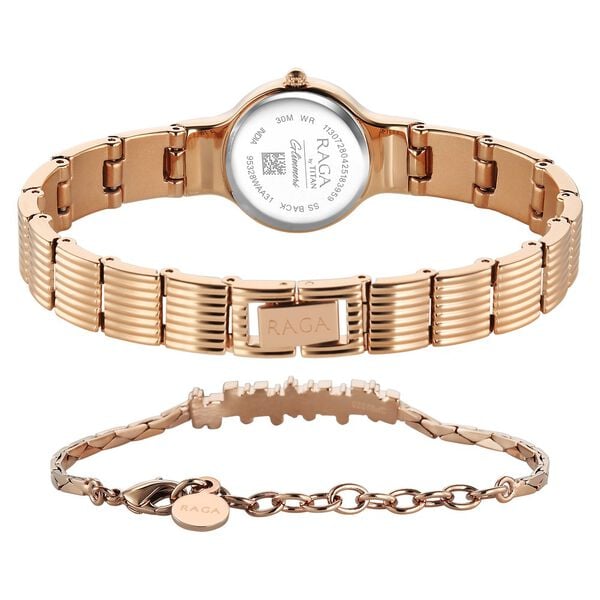 Titan Raga Glimmers Quartz Analog Brown Dial Rose Gold Metal Strap Watch For Women - image number 5