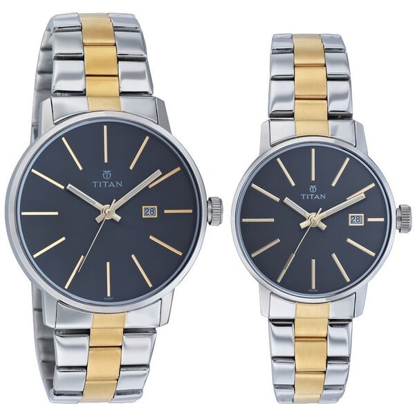 Titan Black Dial Analog with Date Stainless Steel Strap watch for Couple - image number 0