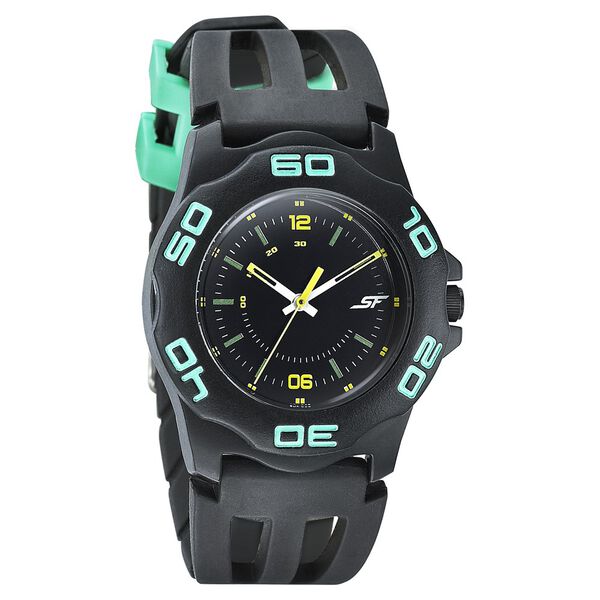 SF Quartz Analog Black Dial PU Strap Watch for Men - image number 0