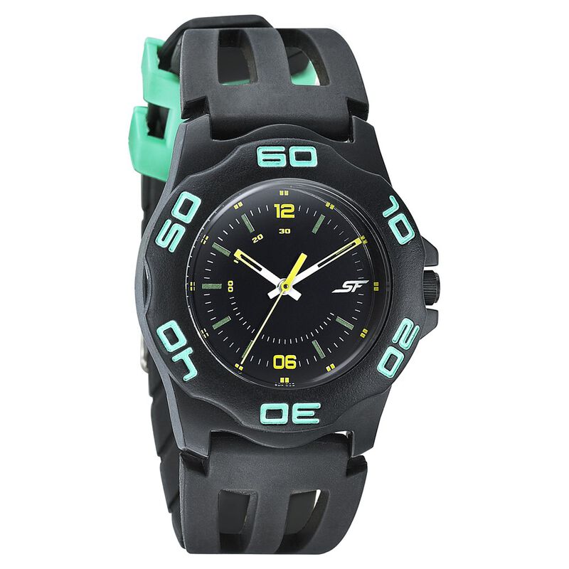 SF Quartz Analog Black Dial PU Strap Watch for Men