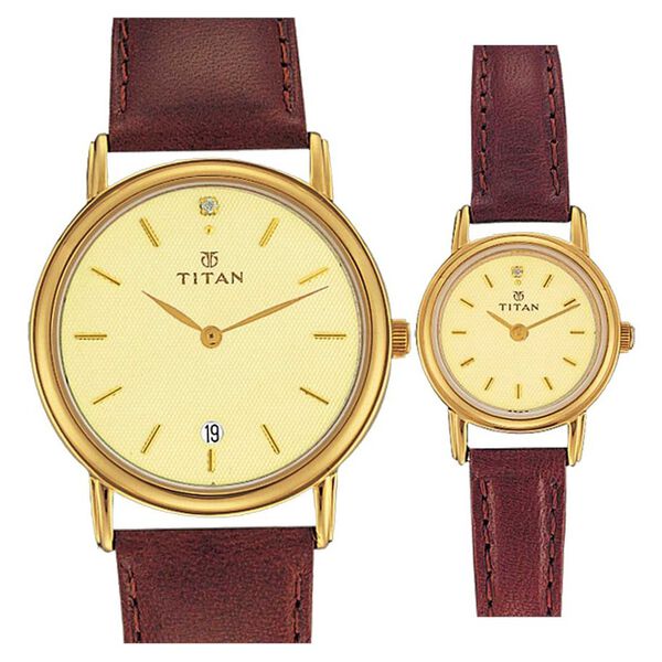 Titan Quartz Analog Champagne Dial Watch for Couple - image number 0
