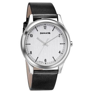 Sonata Quartz Analog Silver Dial Leather Strap Watch for Men