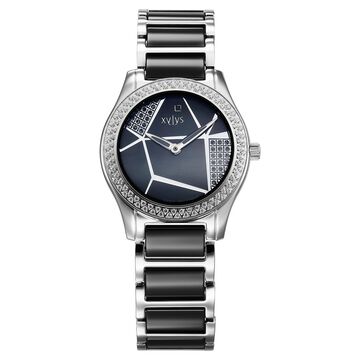 Xylys Shimmer Swiss Analog Steel & Ceramic Mother of Pearl Black Dial Watch for Women
