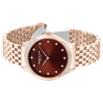 Kenneth Cole Quartz Analog Maroon Dial Rose Gold Colour Stainless Steel Strap Watch For Women