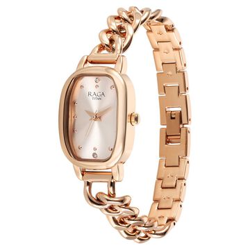 Titan Raga Showstopper Quartz Analog Rose Gold Dial Metal Strap Watch For Women