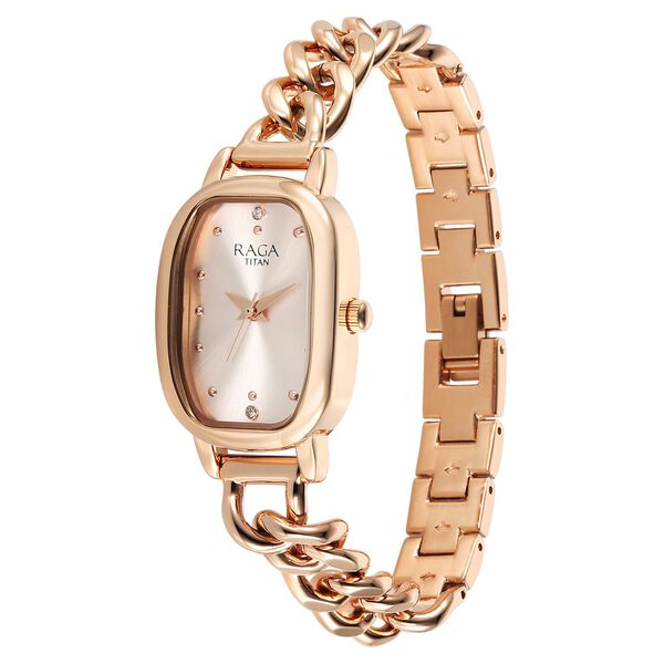 Titan Raga Showstopper Quartz Analog Rose Gold Dial Metal Strap Watch For Women - image number 2