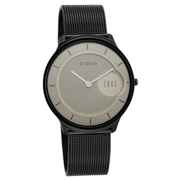 Titan Edge Slim Leather Strap Beige Dial Analog Watch for Men