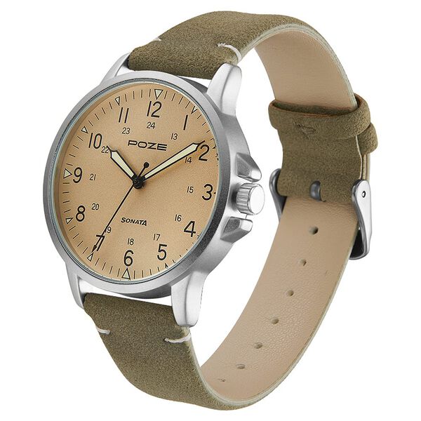 Poze by Sonata Quartz Analog Beige Dial PU Leather Strap Watch for Men - image number 2