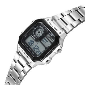 SF Digital Dial Silver Stainless Steel Strap Watch For Unisex