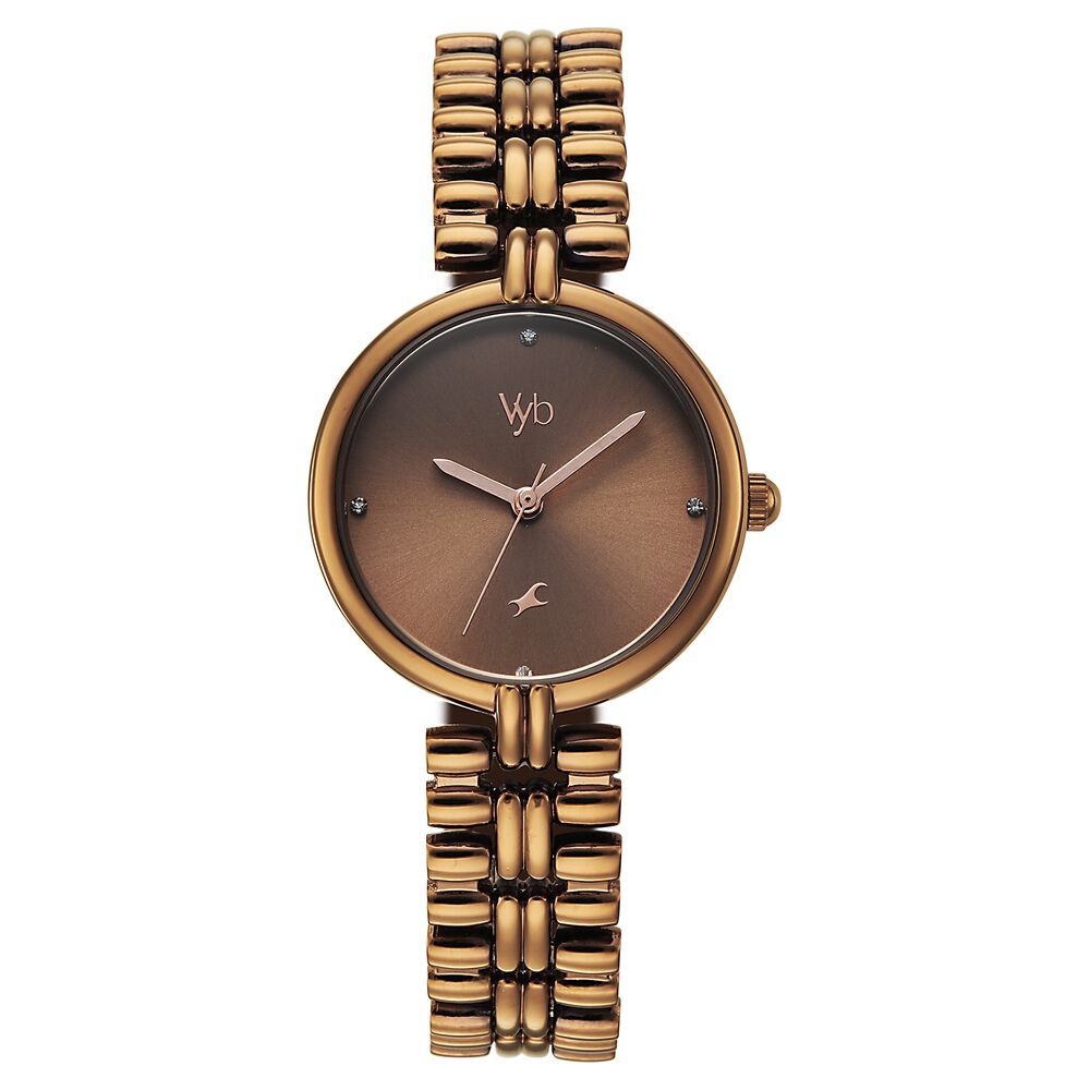 Vyb Charmer By Fastrack Quartz Analog Brown Dial Brown Metal Strap Watch For Girls-image-16