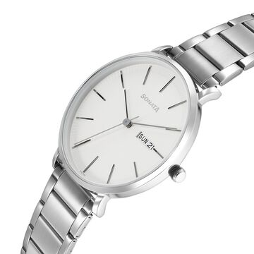 Sonata Ascent Quartz Analog with Day and Date White Dial Stainless Steel Strap Watch For Men