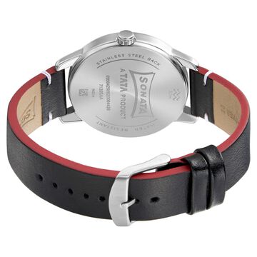 Sonata Quartz Analog Black Dial Leather Strap Watch for Men