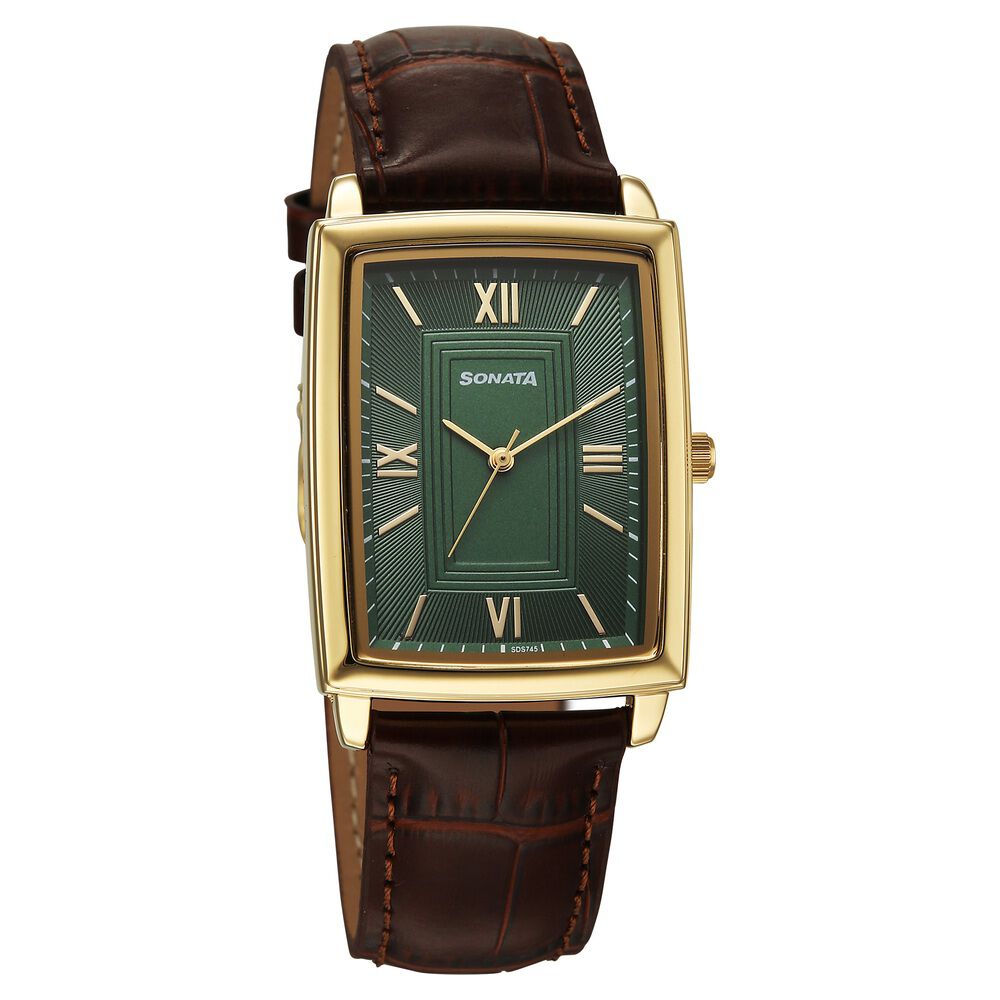 Sonata Festive Quartz Analog Green Dial Leather Strap Watch For Men-picture-40