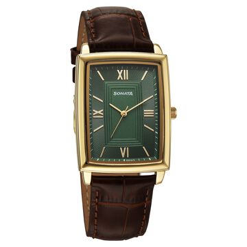 Sonata Festive Quartz Analog Green Dial Leather Strap Watch For Men