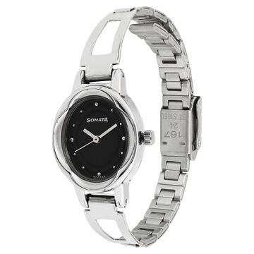 Sonata Quartz Analog Black Dial Stainless Steel Strap Watch for Women
