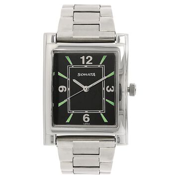 Sonata Quartz Analog Black Dial Stainless Steel Strap Watch for Men