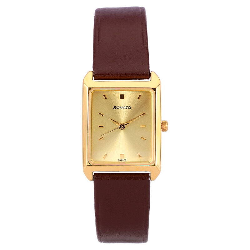 Sonata Quartz Analog Champagne Dial Leather Strap Watch for Men