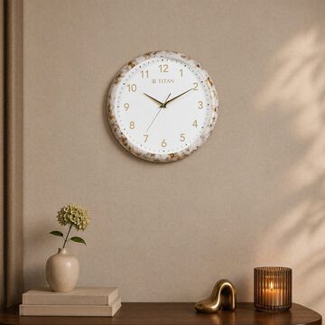 Titan White Marble Dial Wall Clock with 3D Project Numerals & Silent Sweep - 35.5 cm x 35.5 cm x 5 cm (Medium)