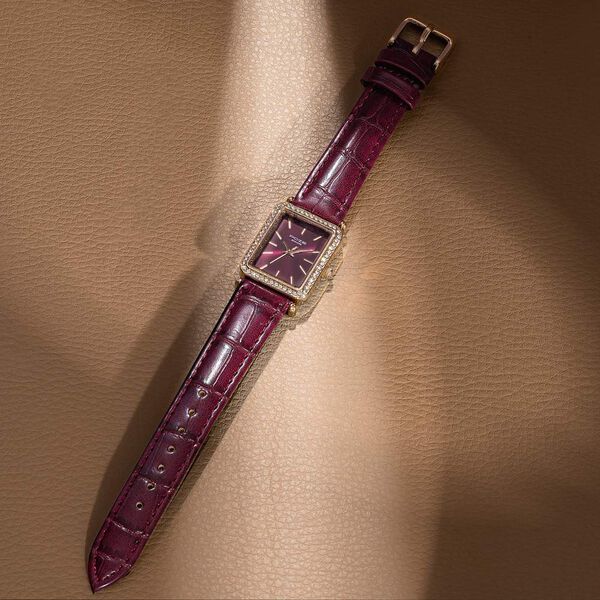 Sonata Poze Quartz Analog Purple Dial Leather Strap Watch For Women - image number 0