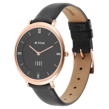 Titan Edge Quartz Analog Black Dial Black Leather Strap Watch For Women