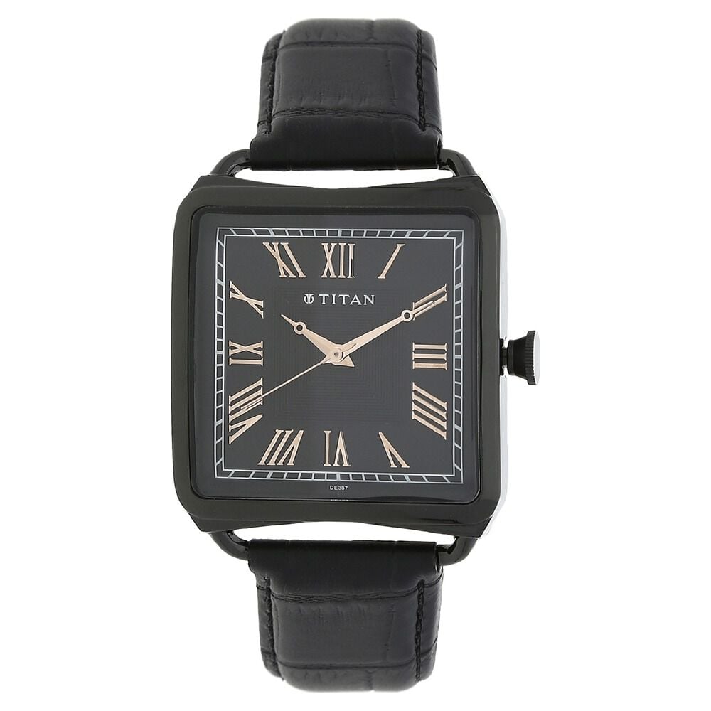 Buy Online Titan Quartz Analog Black Dial Leather Strap Watch for