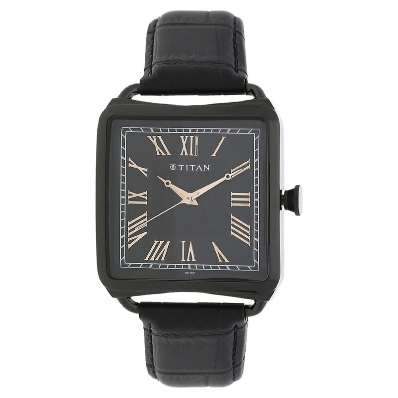 Titan Quartz Analog Black Dial Leather Strap Watch for Men