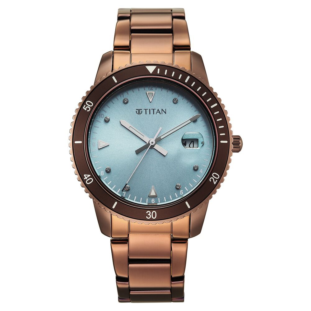 Titan Purple Sports Fashion Quartz Analog with Date Green Dial Rose Gold Stainless Steel Strap Watch For Women-image-45