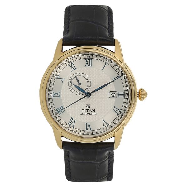 Titan Automatic White Dial Leather Strap Watch for Men - image number 0
